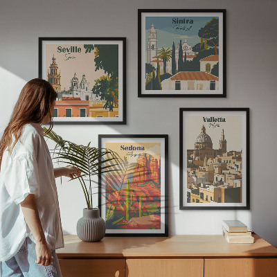 Daugiadalis paveikslas su rėmu Retro miesto peizažai Sedonoje ir Sintroje