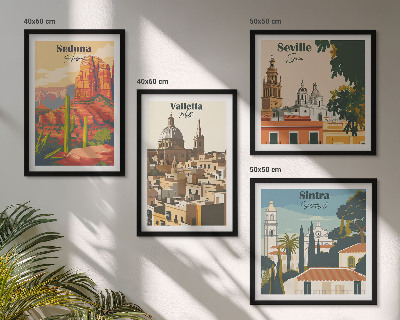 Daugiadalis paveikslas su rėmu Retro miesto peizažai Sedonoje ir Sintroje