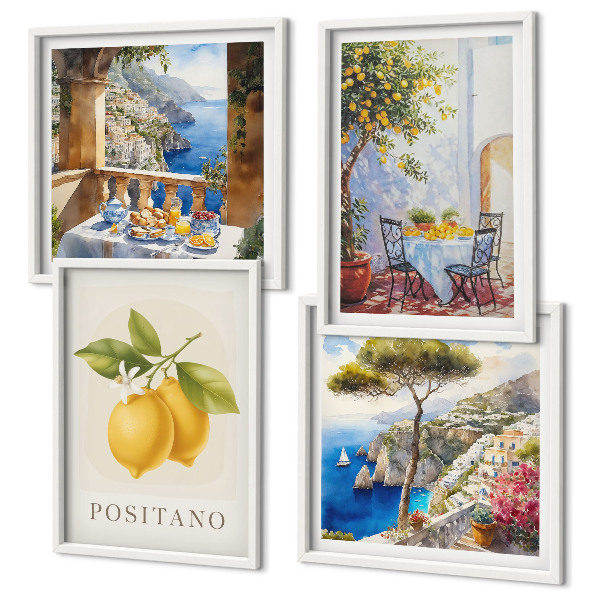 Paveikslų kompozicija ant sienos Positano citrininės architektūros vaizdai