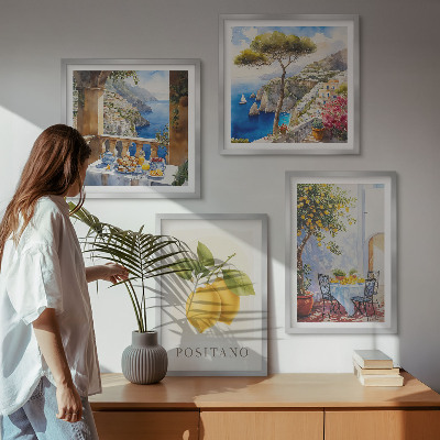 Paveikslų kompozicija ant sienos Positano citrininės architektūros vaizdai