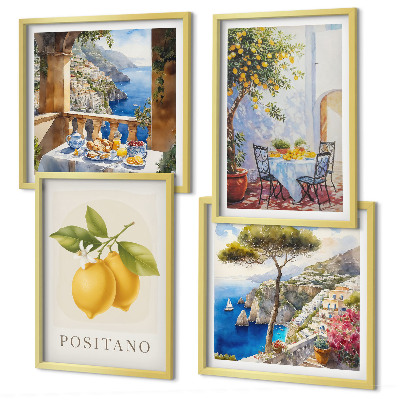Paveikslų kompozicija ant sienos Positano citrininės architektūros vaizdai