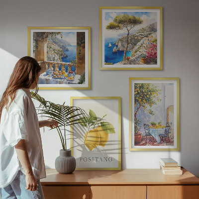Paveikslų kompozicija ant sienos Positano citrininės architektūros vaizdai