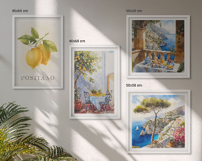 Paveikslų kompozicija ant sienos Positano citrininės architektūros vaizdai
