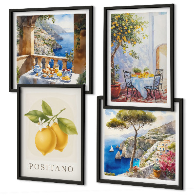 Paveikslų kompozicija ant sienos Positano citrininės architektūros vaizdai