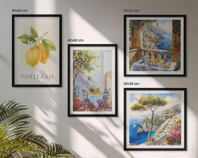 Paveikslų kompozicija ant sienos Positano citrininės architektūros vaizdai