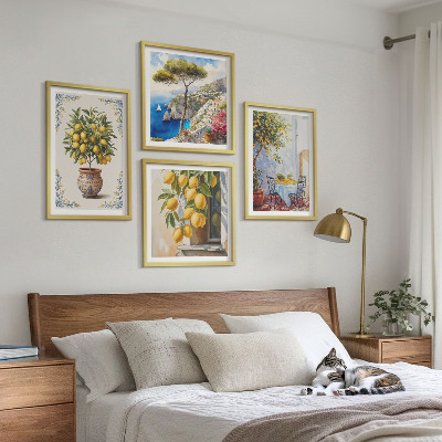 4 paveikslų rinkinys su rėmais Citrinmedžiai saulėje