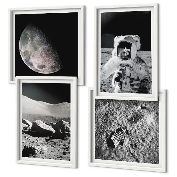 Mėnulio astronauto pėdsakas 4 paveikslų rinkinys su rėmais