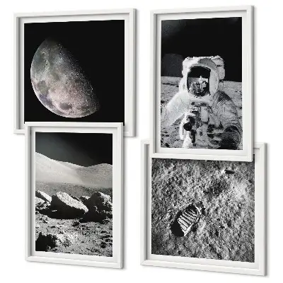 Mėnulio astronauto pėdsakas 4 paveikslų rinkinys su rėmais