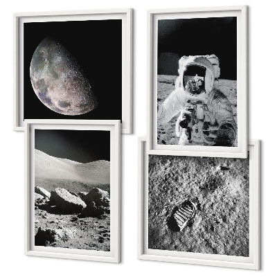 4 paveikslų rinkinys su rėmais Mėnulio astronauto pėdsakas