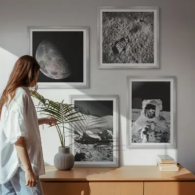 Mėnulio astronauto pėdsakas 4 paveikslų rinkinys su rėmais