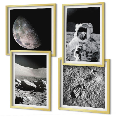 4 paveikslų rinkinys su rėmais Mėnulio astronauto pėdsakas