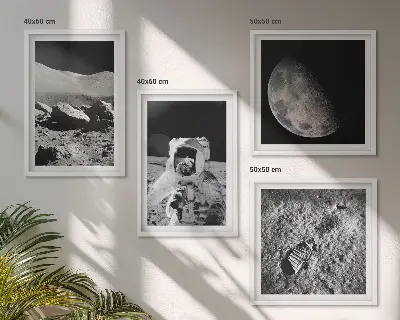 Mėnulio astronauto pėdsakas 4 paveikslų rinkinys su rėmais