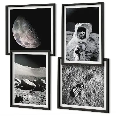 Mėnulio astronauto pėdsakas 4 paveikslų rinkinys su rėmais