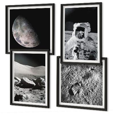 4 paveikslų rinkinys su rėmais Mėnulio astronauto pėdsakas