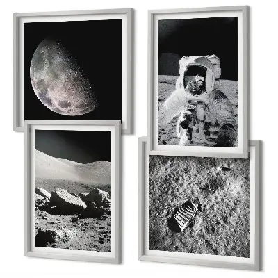 Mėnulio astronauto pėdsakas 4 paveikslų rinkinys su rėmais
