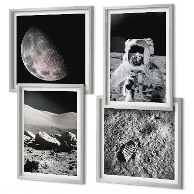 4 paveikslų rinkinys su rėmais Mėnulio astronauto pėdsakas