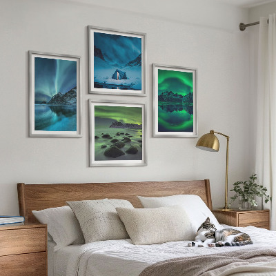 4 paveikslų rinkinys su rėmais Žiemos peizažas su pašvaiste