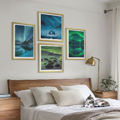 4 paveikslų rinkinys su rėmais Žiemos peizažas su pašvaiste
