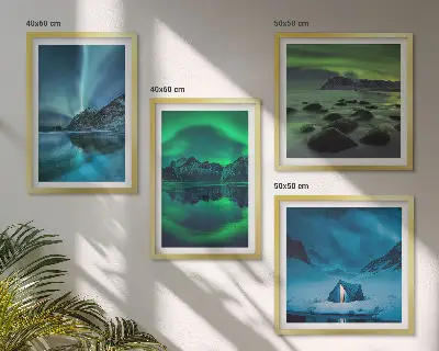 Žiemos peizažas su pašvaiste 4 paveikslų rinkinys su rėmais