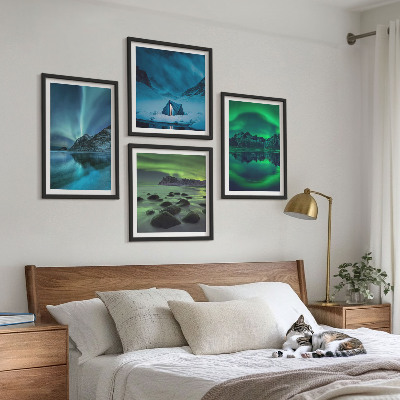 4 paveikslų rinkinys su rėmais Žiemos peizažas su pašvaiste