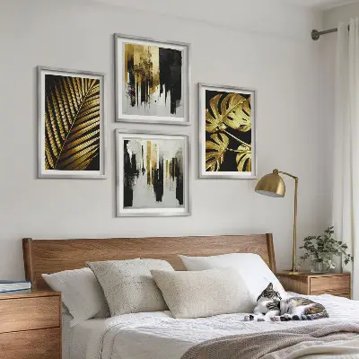 Daugiadalis paveikslas su rėmu abstrakčios monstera palmės lapų kompozicijos