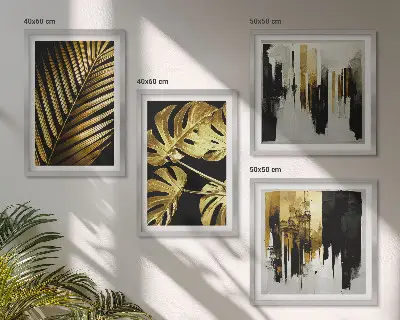 Daugiadalis paveikslas su rėmu abstrakčios monstera palmės lapų kompozicijos