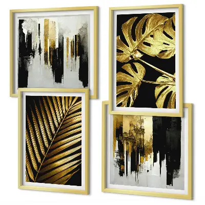Daugiadalis paveikslas su rėmu abstrakčios monstera palmės lapų kompozicijos