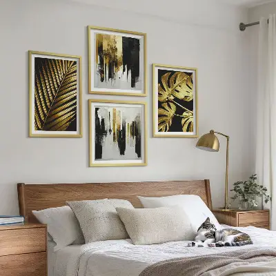Daugiadalis paveikslas su rėmu abstrakčios monstera palmės lapų kompozicijos