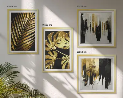 Daugiadalis paveikslas su rėmu abstrakčios monstera palmės lapų kompozicijos