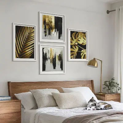 Daugiadalis paveikslas su rėmu abstrakčios monstera palmės lapų kompozicijos