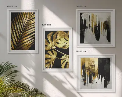 Daugiadalis paveikslas su rėmu abstrakčios monstera palmės lapų kompozicijos