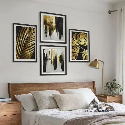 Daugiadalis paveikslas su rėmu abstrakčios monstera palmės lapų kompozicijos