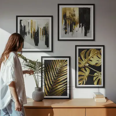 Daugiadalis paveikslas su rėmu abstrakčios monstera palmės lapų kompozicijos