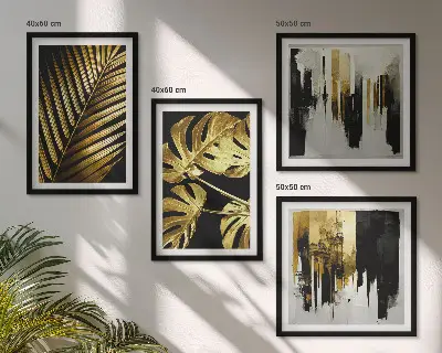 Daugiadalis paveikslas su rėmu abstrakčios monstera palmės lapų kompozicijos