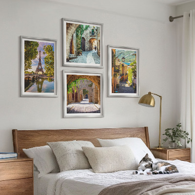 Paveikslų kompozicija ant sienos Eifelio gatvių architektūra