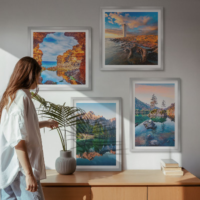 Daugiadalis paveikslas su rėmu Kalnų ežerų uolų atspindys