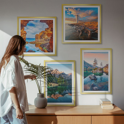 Daugiadalis paveikslas su rėmu Kalnų ežerų uolų atspindys