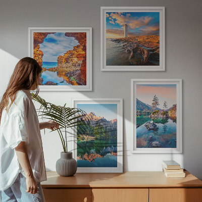 Daugiadalis paveikslas su rėmu Kalnų ežerų uolų atspindys