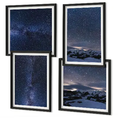 4 paveikslų rinkinys su rėmais naktinis kalnų dangus su žvaigždėmis