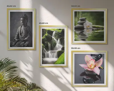 Daugiadalis paveikslas su rėmu zen stiliaus vandens akmenų ir Budos motyvų paveikslų rinkinys