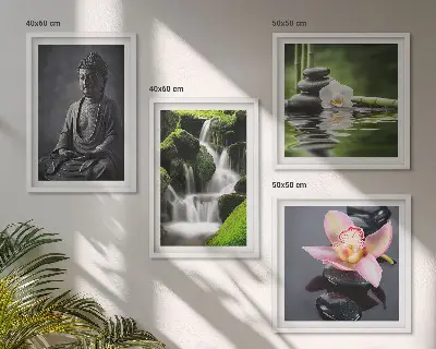 Daugiadalis paveikslas su rėmu zen stiliaus vandens akmenų ir Budos motyvų paveikslų rinkinys