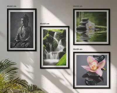 Daugiadalis paveikslas su rėmu zen stiliaus vandens akmenų ir Budos motyvų paveikslų rinkinys