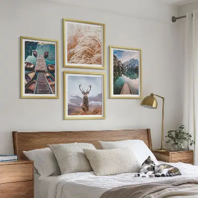 Ežero valtys elnių kalnuose 4 paveikslų rinkinys su rėmais