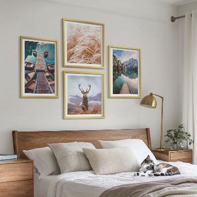 4 paveikslų rinkinys su rėmais Ežero valtys elnių kalnuose