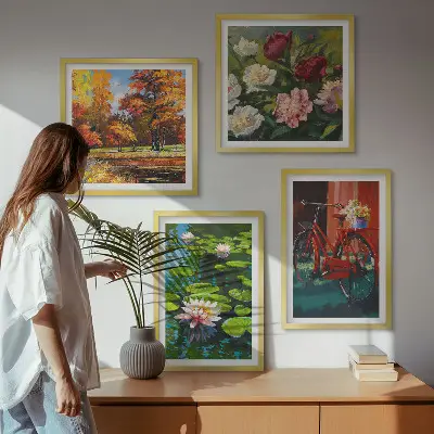 4 paveikslų rinkinys su rėmais rudens spalvų lelijų tvenkinys