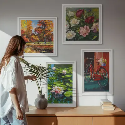 4 paveikslų rinkinys su rėmais rudens spalvų lelijų tvenkinys