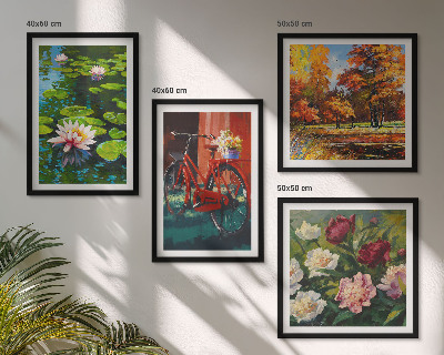 4 paveikslų rinkinys su rėmais Rudens spalvos lelijų tvenkinys