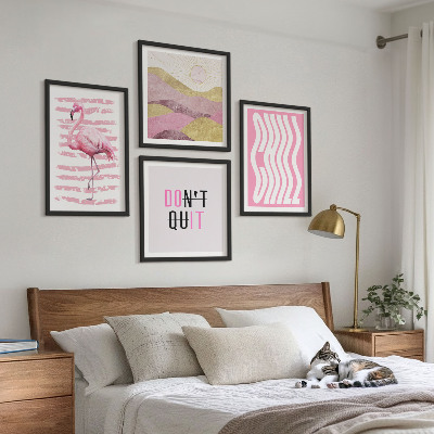 Daugiadalis paveikslas su rėmu Rožinio flamingo pastelinis kalnų peizažas