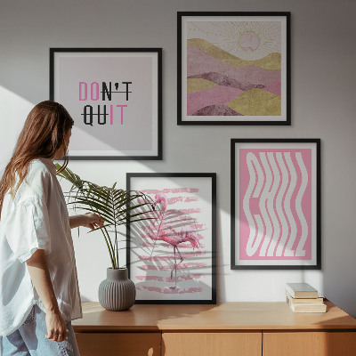 Daugiadalis paveikslas su rėmu Rožinio flamingo pastelinis kalnų peizažas