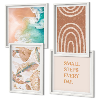 4 paveikslų rinkinys su rėmais Subtilūs boho lapų užrašai